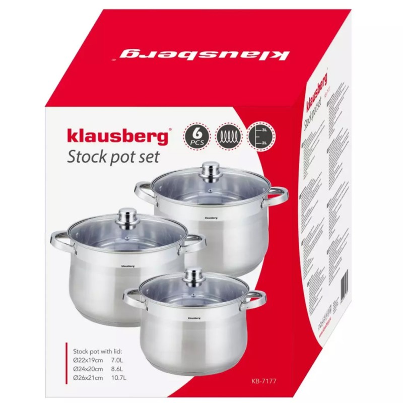 Zestaw 3 dużych garnków KLAUSBERG 7/8,6/10,7L