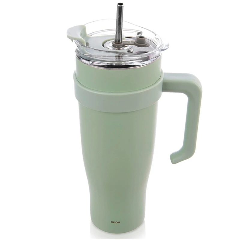 Kubek termiczny stalowy termos z rączką i słomką 1200ml MIĘTOWY