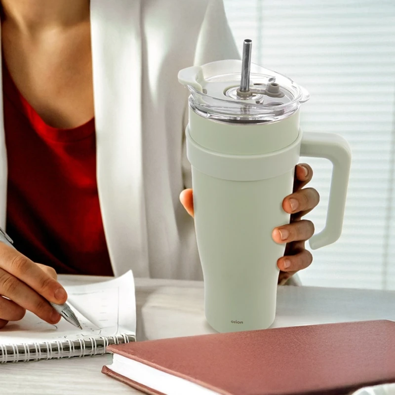 Kubek termiczny stalowy termos z rączką i słomką 1200ml MIĘTOWY