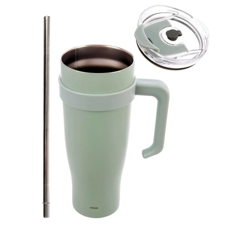 Kubek termiczny stalowy termos z rączką i słomką 1200ml MIĘTOWY