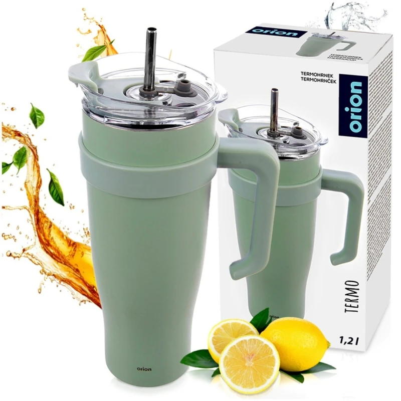 Kubek termiczny stalowy termos z rączką i słomką 1200ml MIĘTOWY