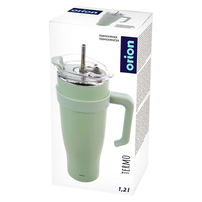 Kubek termiczny stalowy termos z rączką i słomką 1200ml MIĘTOWY