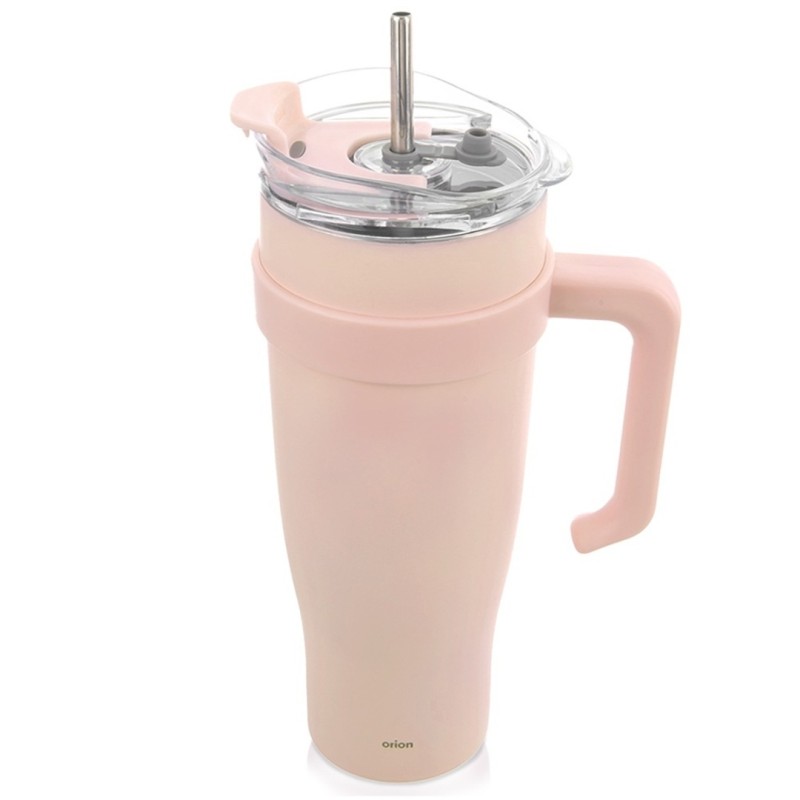 Kubek termiczny stalowy termos z rączką i słomką 1200ml RÓŻOWY