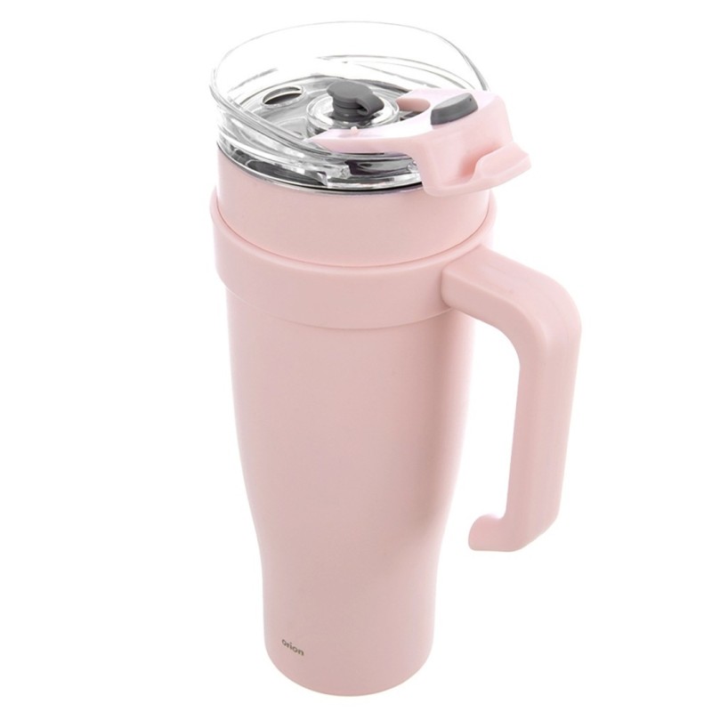 Kubek termiczny stalowy termos z rączką i słomką 1200ml RÓŻOWY