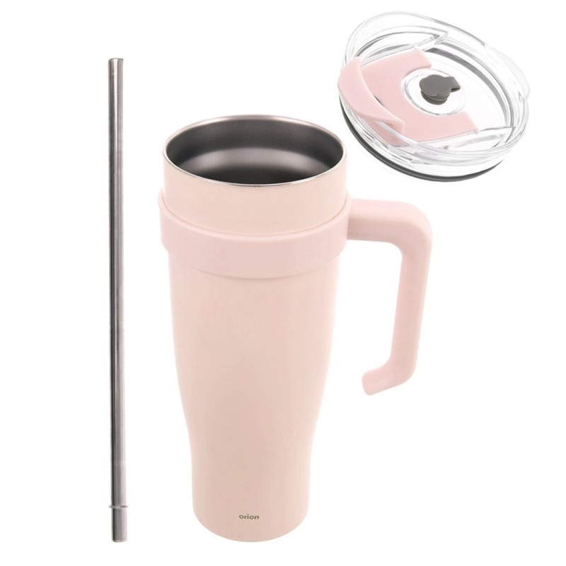 Kubek termiczny stalowy termos z rączką i słomką 1200ml RÓŻOWY