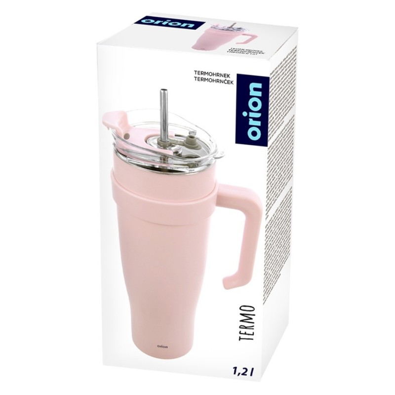 Kubek termiczny stalowy termos z rączką i słomką 1200ml RÓŻOWY