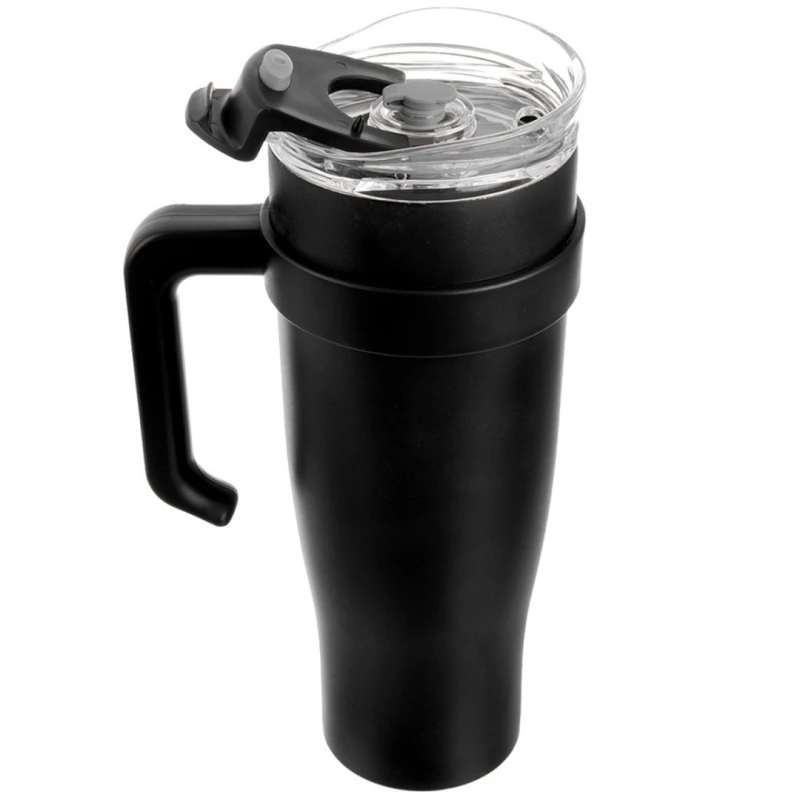 Kubek termiczny stalowy termos z rączką i słomką 1200ml CZARNY