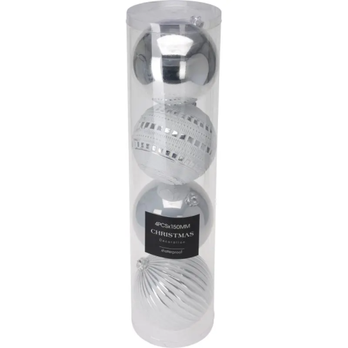 Bombka świąteczna 4 sztuki 15cm srebrna