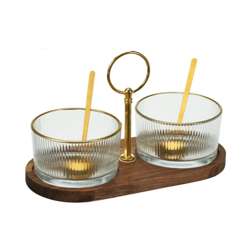 Komplet 2 szklanych miseczek do serwowania z łyżeczkami