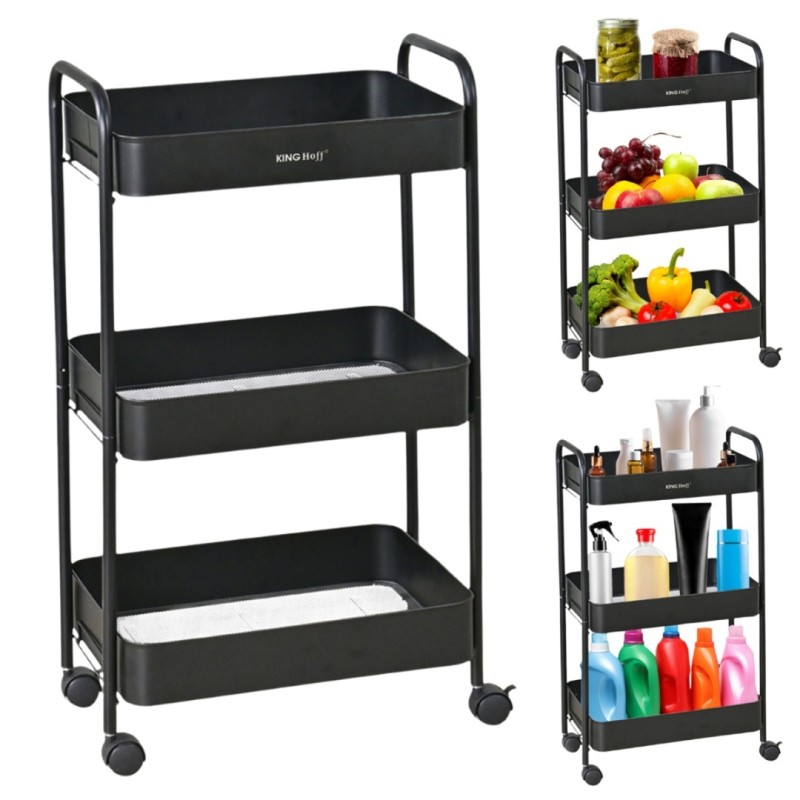 Regał barek mobilny na kółkach wielofunkcyjny KINGHOFF czarny