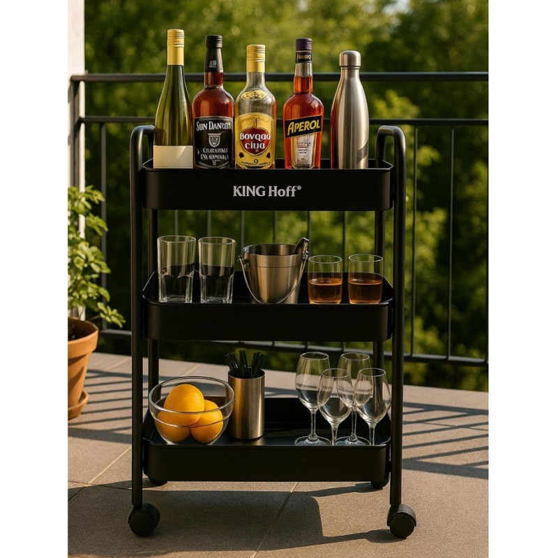 Regał barek mobilny na kółkach wielofunkcyjny KINGHOFF czarny