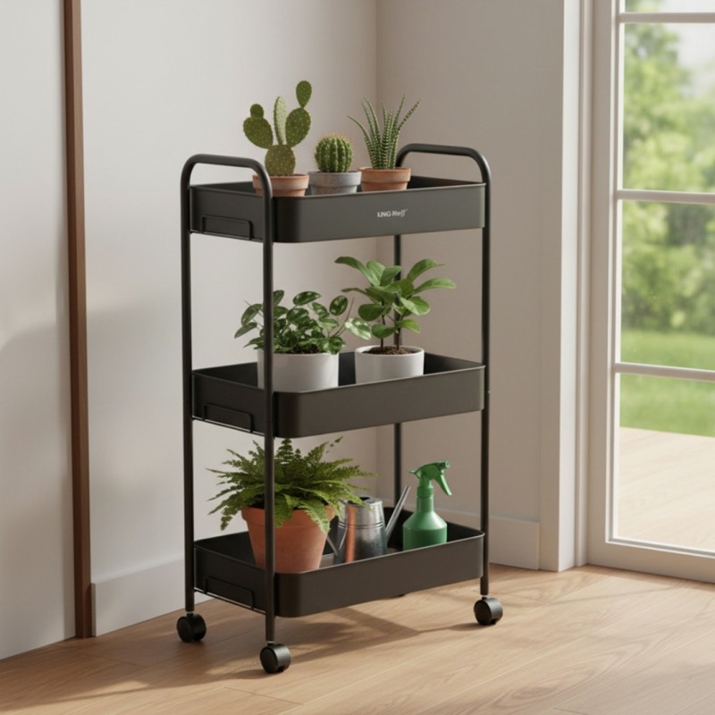 Regał barek mobilny na kółkach wielofunkcyjny KINGHOFF czarny