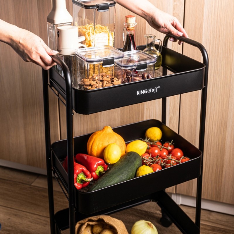 Regał barek mobilny na kółkach wielofunkcyjny KINGHOFF czarny