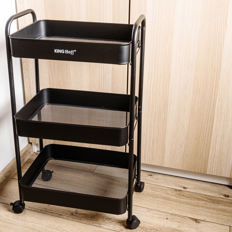 Regał barek mobilny na kółkach wielofunkcyjny KINGHOFF czarny