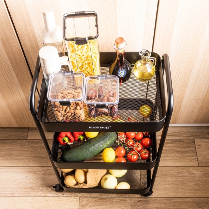 Regał barek mobilny na kółkach wielofunkcyjny KINGHOFF czarny