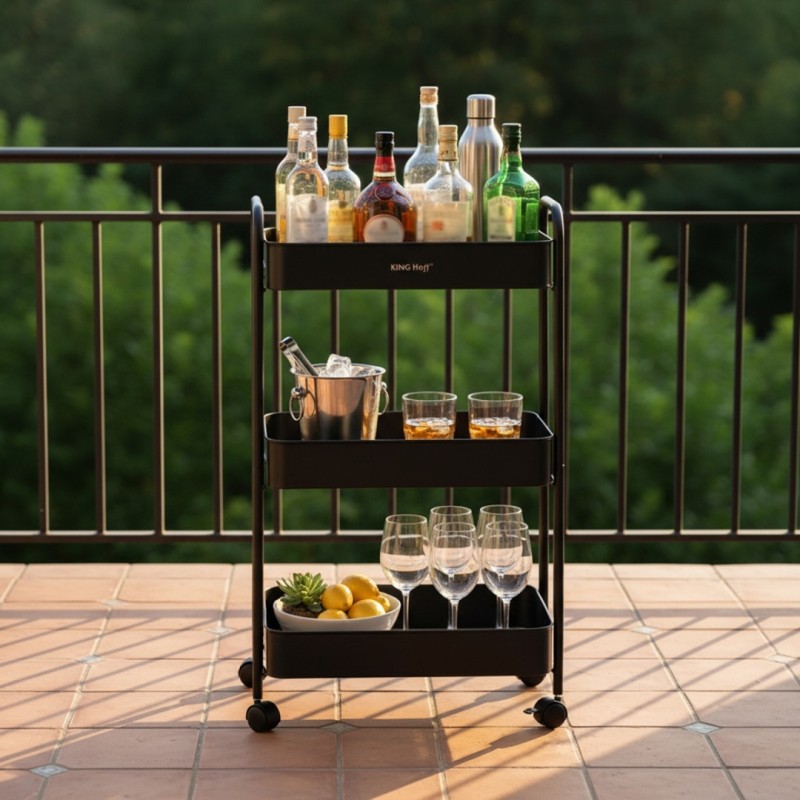 Regał barek mobilny na kółkach wielofunkcyjny KINGHOFF czarny