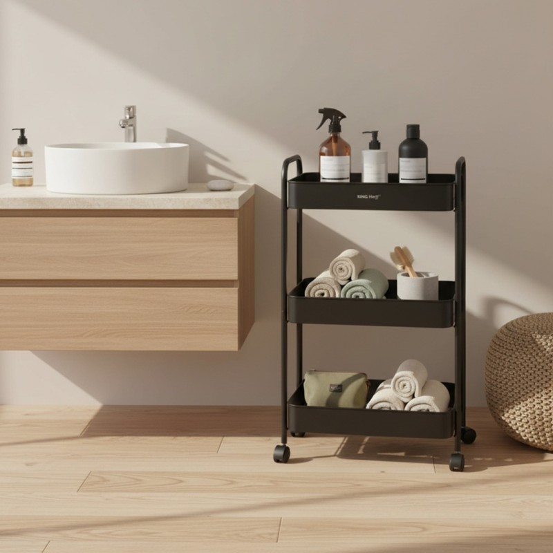 Regał barek mobilny na kółkach wielofunkcyjny KINGHOFF czarny