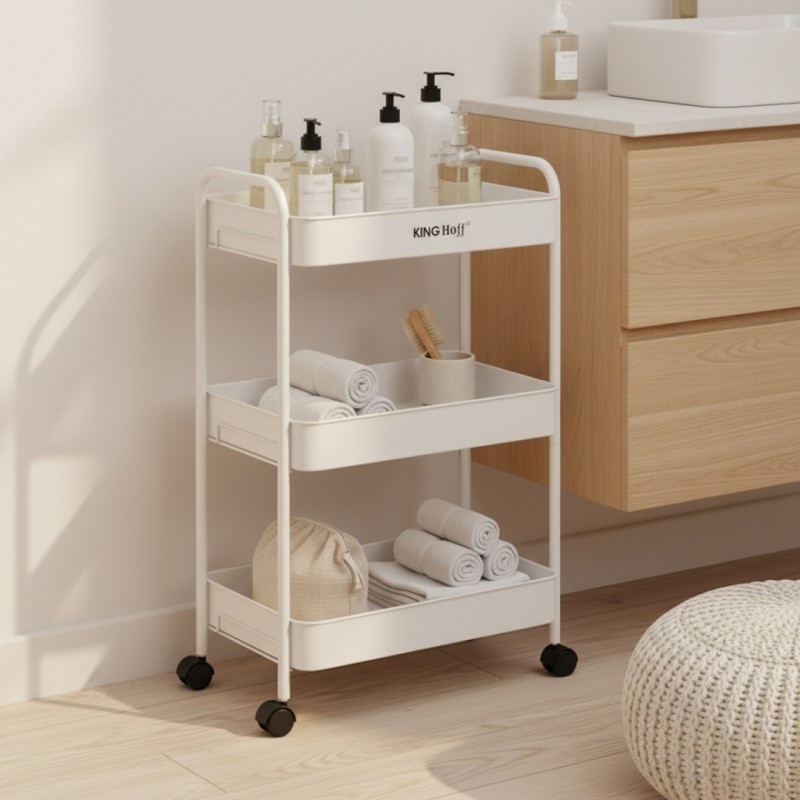 Regał barek mobilny na kółkach wielofunkcyjny KINGHOFF biały