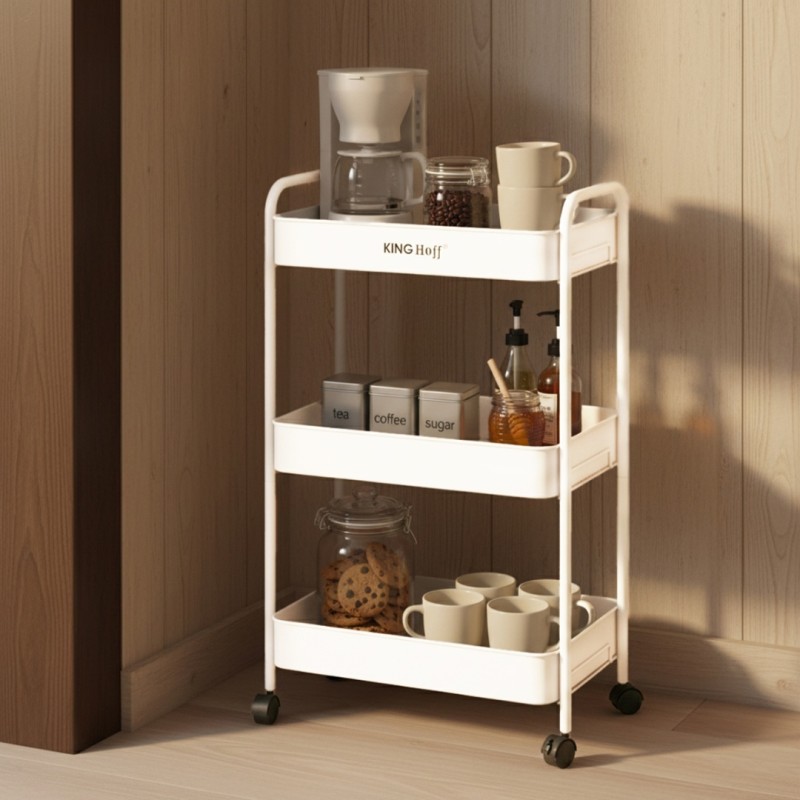 Regał barek mobilny na kółkach wielofunkcyjny KINGHOFF biały