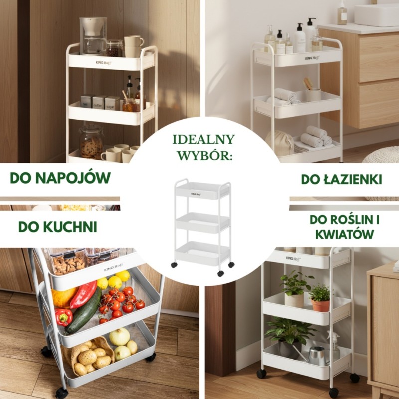 Regał barek mobilny na kółkach wielofunkcyjny KINGHOFF biały