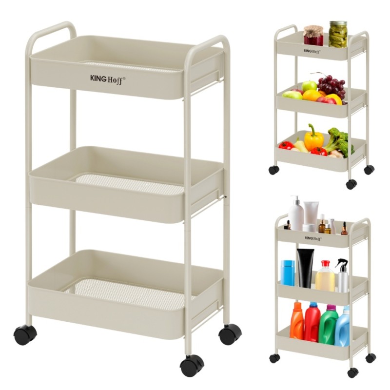 Regał barek mobilny na kółkach wielofunkcyjny KINGHOFF beżowy