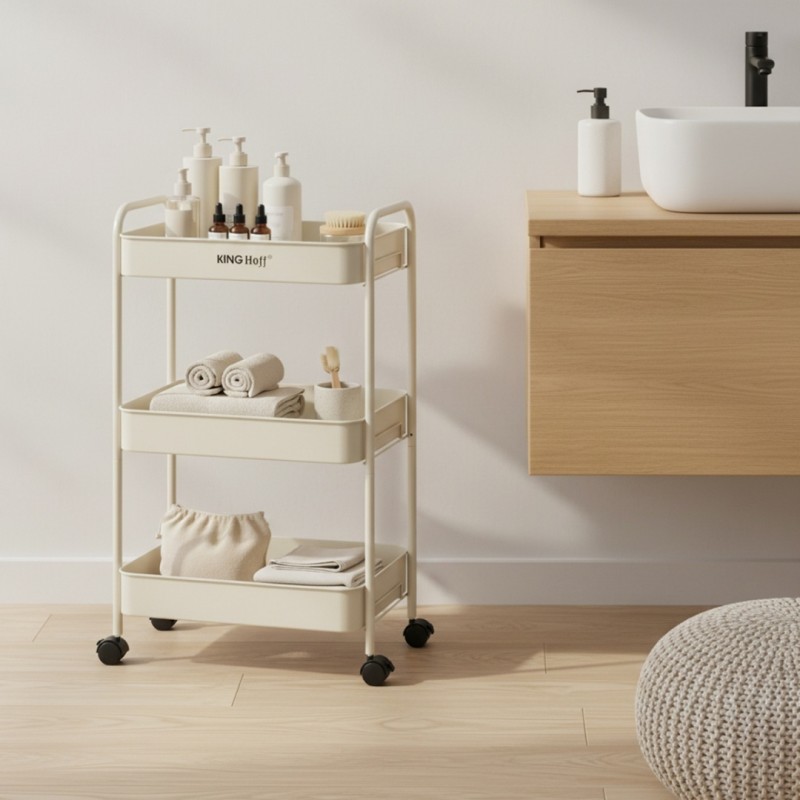 Regał barek mobilny na kółkach wielofunkcyjny KINGHOFF beżowy