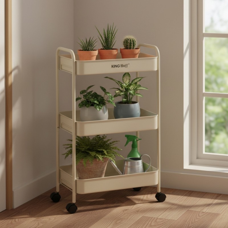 Regał barek mobilny na kółkach wielofunkcyjny KINGHOFF beżowy