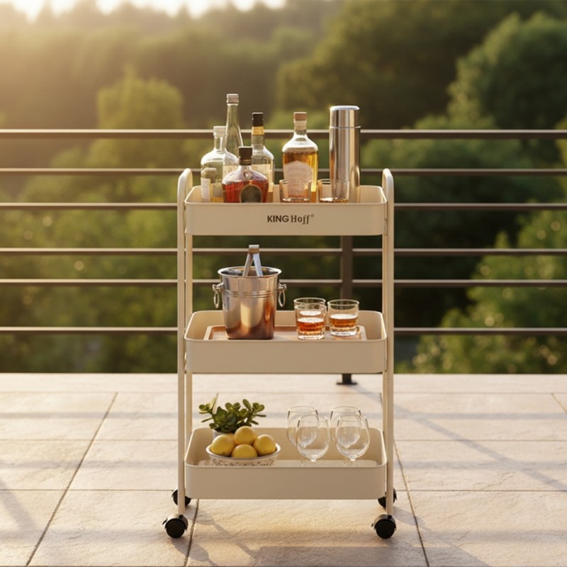 Regał barek mobilny na kółkach wielofunkcyjny KINGHOFF beżowy