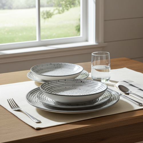 Komplet zestaw obiadowy 18 elementów STRIPES GREY