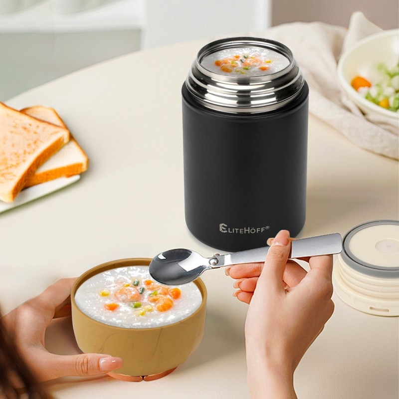 Termos obiadowy z miską i składaną łyżką 1050ml czarny