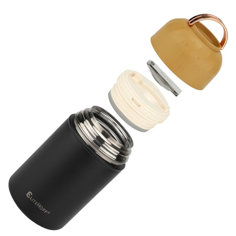 Termos obiadowy z miską i składaną łyżką 1050ml czarny
