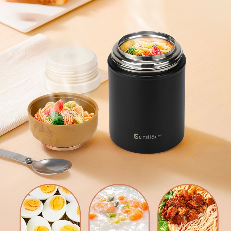 Termos obiadowy z miską i składaną łyżką 500ml czarny