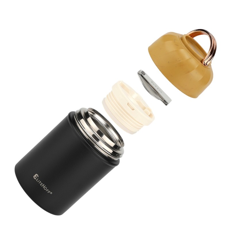 Termos obiadowy z miską i składaną łyżką 500ml czarny
