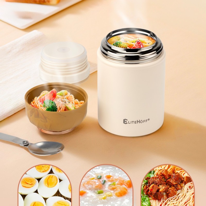 Termos obiadowy z miską i składaną łyżką 500ml beżowy