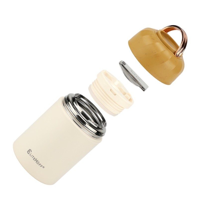 Termos obiadowy z miską i składaną łyżką 500ml beżowy