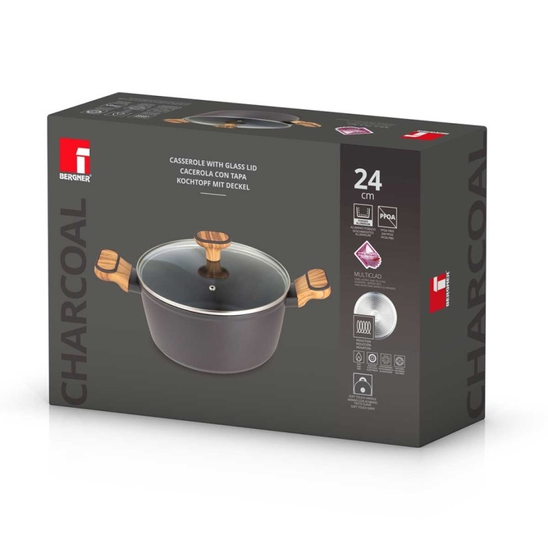 Garnek Multiclad 24cm z pokrywą szklaną BERGNER CHARCOAL
