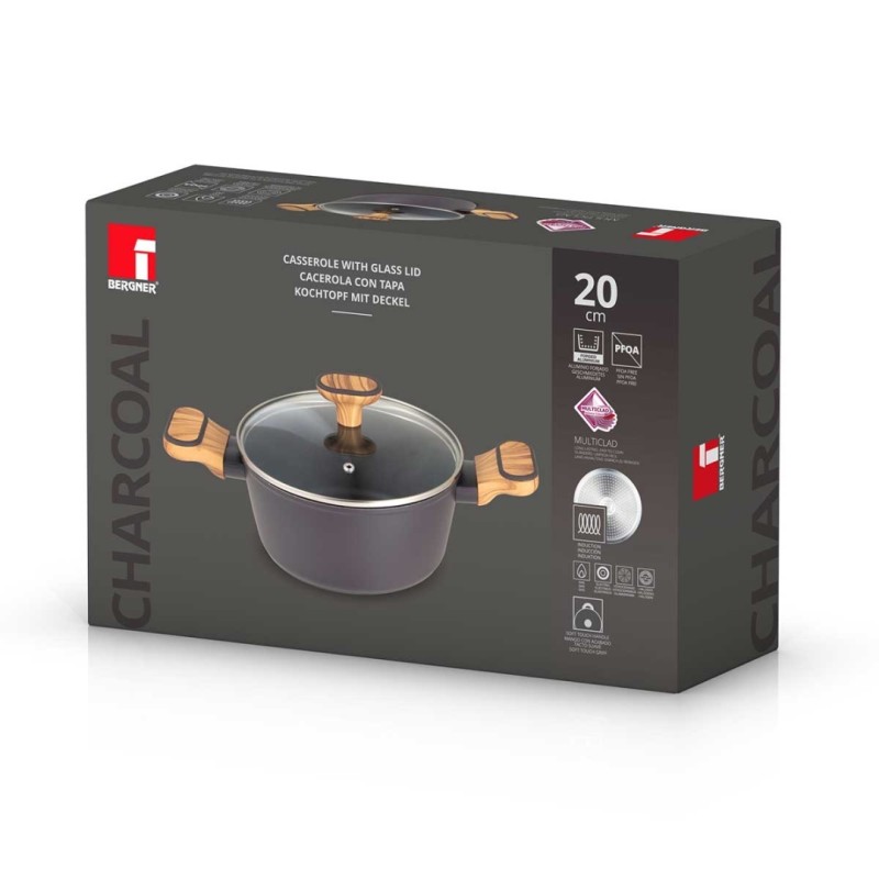 Garnek Multiclad 20cm z pokrywą szklaną BERGNER CHARCOAL