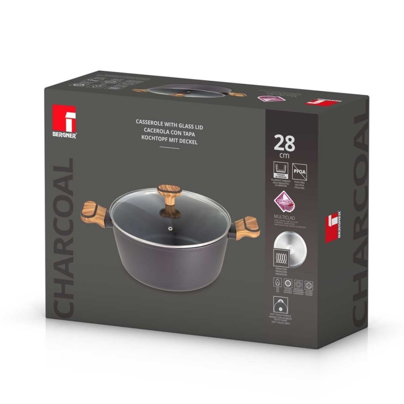 Garnek Multiclad 28cm z pokrywą szklaną BERGNER CHARCOAL