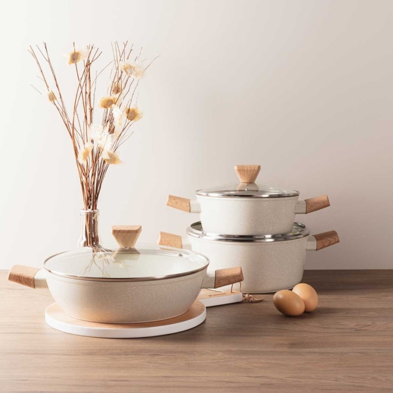 Garnek płaski 3,6l z powłoką marmurkową 28cm z pokrywą BERGNER NATURALLY