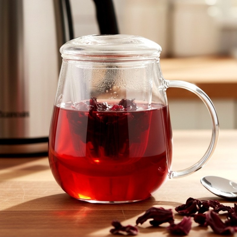 Kubek szklany z zaparzaczem i pokrywą 530ml