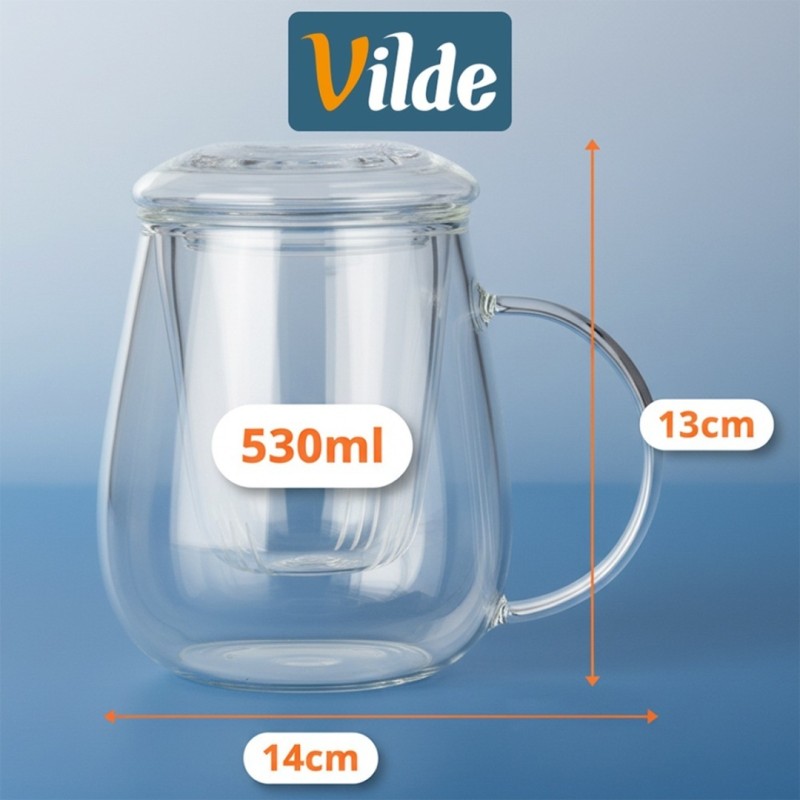 Kubek szklany z zaparzaczem i pokrywą 530ml