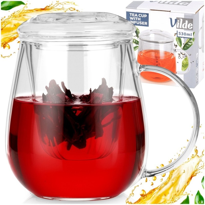 Kubek szklany z zaparzaczem i pokrywą 530ml
