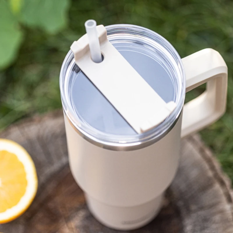 Kubek termiczny stalowy termos z rączką i słomką 1100ml KLAUSBERG beżowy