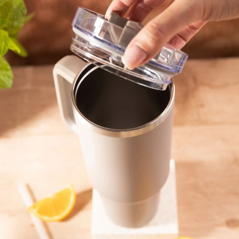 Kubek termiczny stalowy termos z rączką i słomką 1100ml KLAUSBERG beżowy