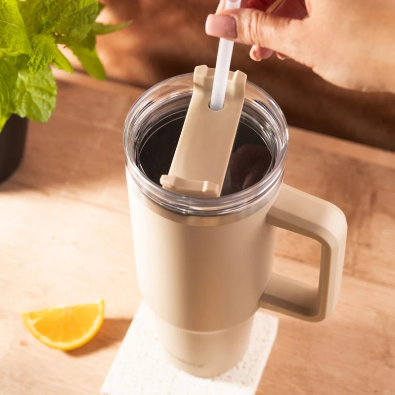 Kubek termiczny stalowy termos z rączką i słomką 1100ml KLAUSBERG beżowy