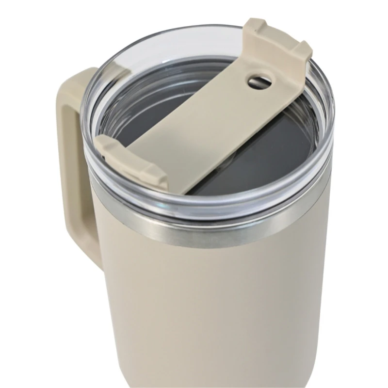 Kubek termiczny stalowy termos z rączką i słomką 1100ml KLAUSBERG beżowy
