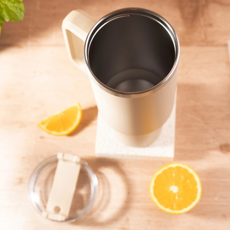 Kubek termiczny stalowy termos z rączką i słomką 1100ml KLAUSBERG beżowy