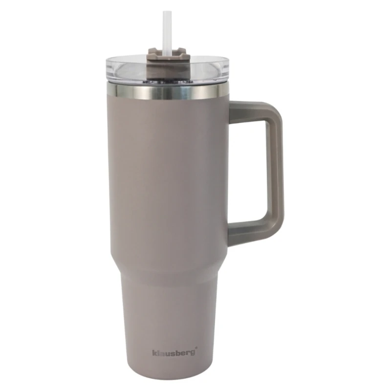 Kubek termiczny stalowy termos z rączką i słomką 1100ml KLAUSBERG szary