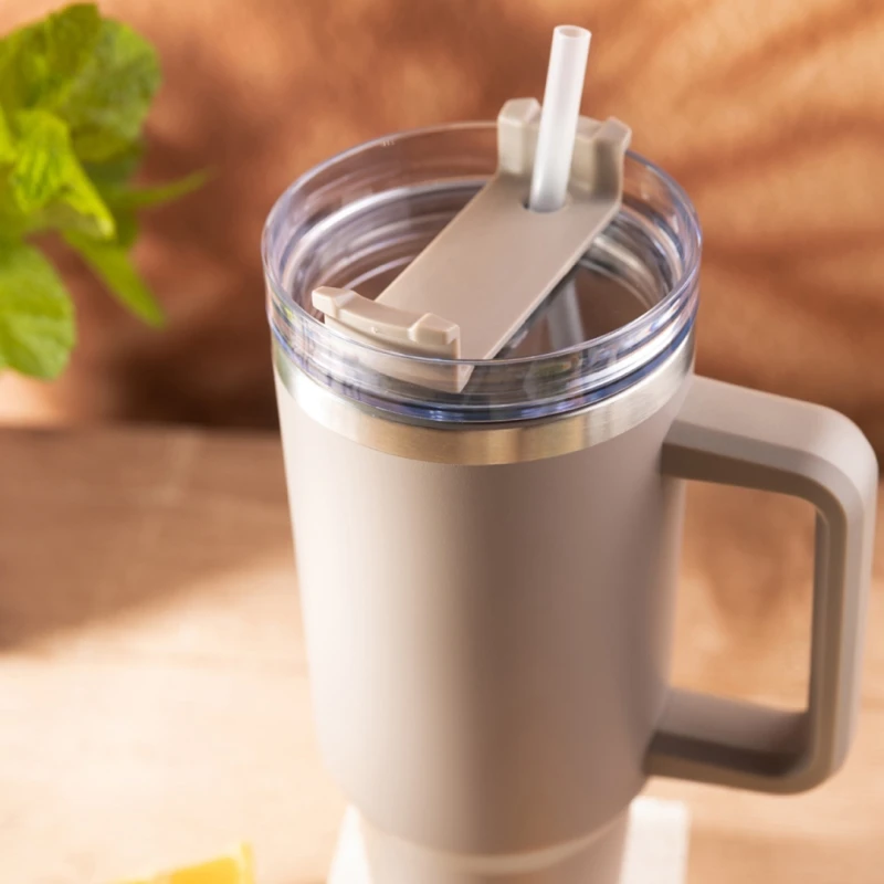 Kubek termiczny stalowy termos z rączką i słomką 1100ml KLAUSBERG szary