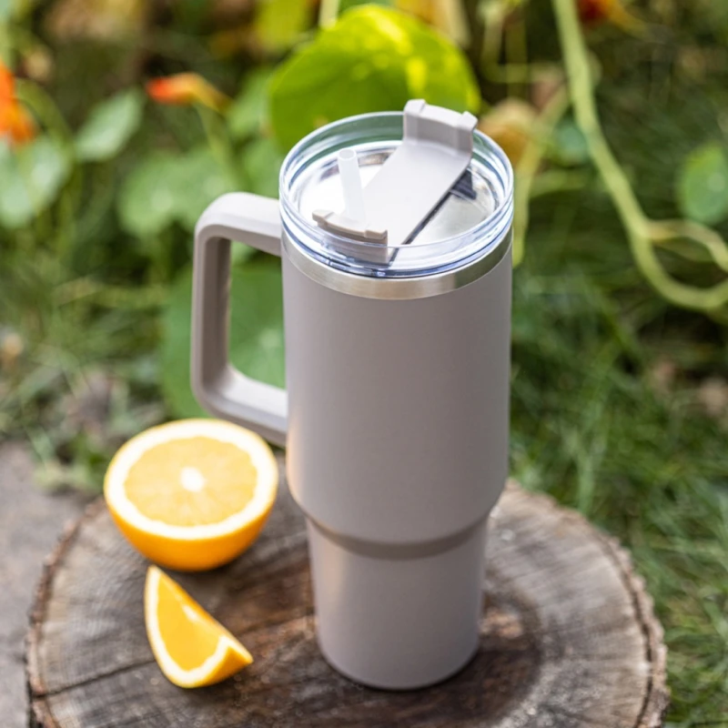 Kubek termiczny stalowy termos z rączką i słomką 1100ml KLAUSBERG szary